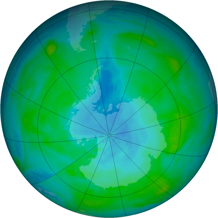 Antarctic ozone map for 21 February 1989